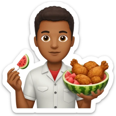 Black guy holding friend chicken and watermelon sticker