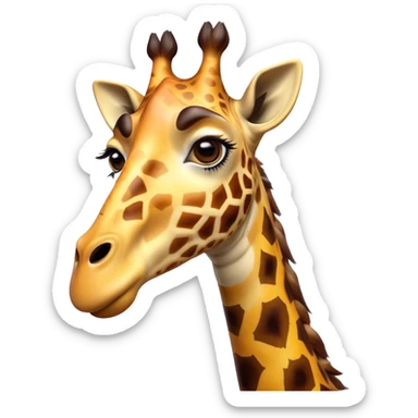 Cinematic Comical Giraffe Portrait Emoji, Head tilted dramatically with an exaggeratedly amused expression, featuring a striking, patterned Fur with playful patches and a long, quirky neck, wide, expressive eyes filled with playful disbelief, Simplified yet hilariously expressive features, highly detailed, glowing with a slightly sassy glow, high shine, dramatic yet playful, stylized with an air of cheeky mischief, bright and endearing, soft glowing outline, capturing the essence of a spirited and over-the-top giraffe, so meme-worthy it feels like it could tower its way into internet fame instantly! sticker