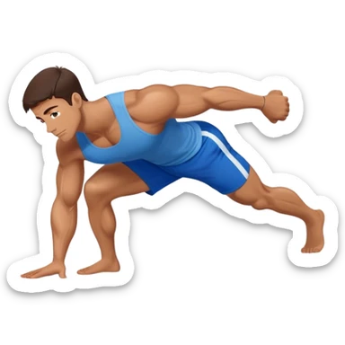 brunette buff man with blue shorts doing plank exercise sticker