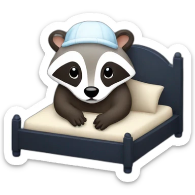 Badger with a nightcap on in a bed with sky full of stars sticker