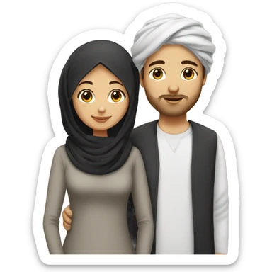 Woman wear hijab with her white husband black curly hairs without a beard sticker