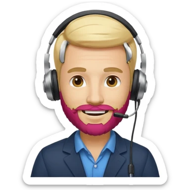 a sales agent with headphones and beard blonde hair smile sticker