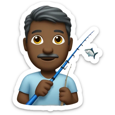 husband holding blue fishing rod and tuna sticker