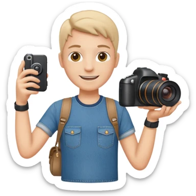 a tourist in europe holding a camera not wearing khaki sticker