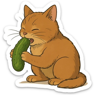 ghibli style cat eating a pickle sticker