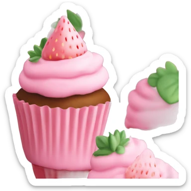birthday pastel pink strawberry capcake  sticker