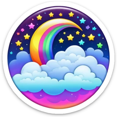 Beveled button with Neon rainbow colored damask style full moon with stars and clouds in the center sticker