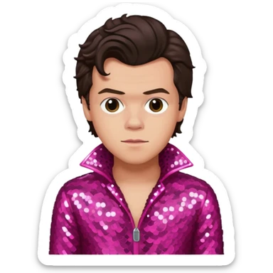 Harry Styles from One Direction with light skin, dark brown hair, dark pink sequin outfit sticker
