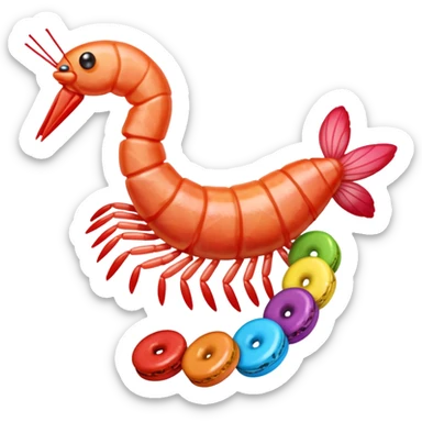 Shrimp made from candy like smarties, skittles, mars bar, nerds colorful sticker