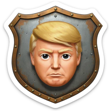 a shield with Donald Trump's face sticker