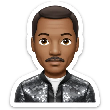 Eddie Murphy with dark brown hair, dark gray sequin outfit sticker