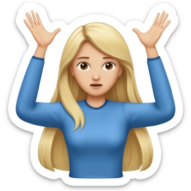 lady with long blonde hair throwing arms in the as if confused sticker