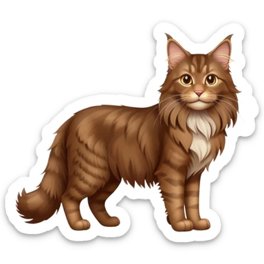 cinematic-brown-maine-coon-cat-full-body-on all fours-emoji,-head-tilted-playfully-and-inquisitively,-sleek--brown-fur,-simplified-yet-adorable-features,-highly-detailed,-glowing-with-a-warm,-friendly-glow -simplified-yet-realistic sticker
