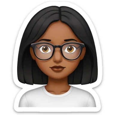 dark brown girl with shoulder length black hair and dark brown eyer and glasses sticker