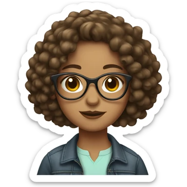 girl with brown curly mid length hair and glasses sticker