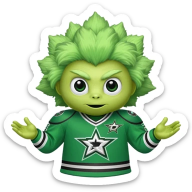Fluffy green alien Dallas stars mascot victor e green in a stars jersey sticker