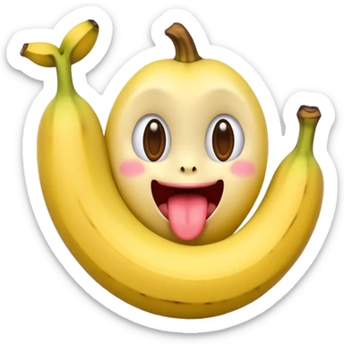 a banana in the mouth of a heart eyes emoji with its tongue out sticker