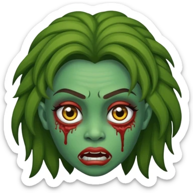 Faça uma zombie mulher verde, bonita de olhos castanhos e cabelo liso sticker