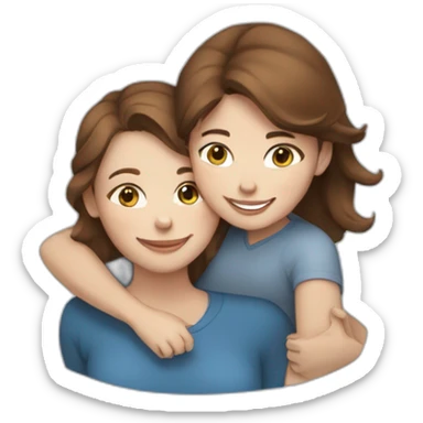 happy brown-haired woman hugging gray blue-eyed cat sticker