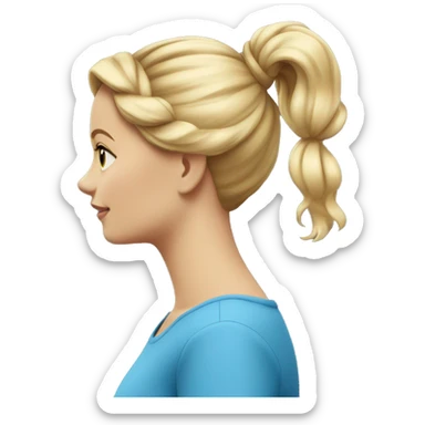 profile of a blond girl with a bun in blue dress sticker