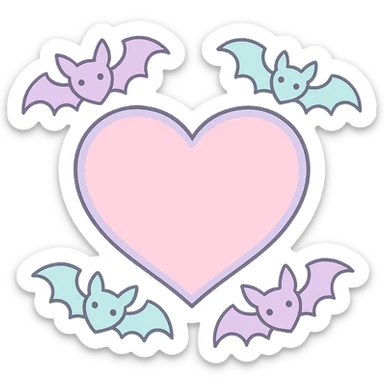 pastel goth heart with pastel bats ,remove background sticker