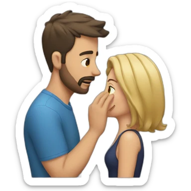 the guy puts his hand to the woman's face sticker