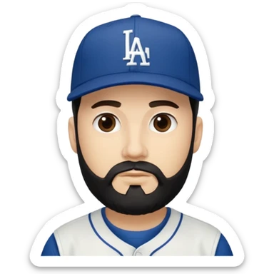 Can you make a guy with fair skin, taper fade, and black beard wearing an LA dodger hat? sticker