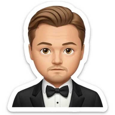Illustrate Leonardo DiCaprio in a tuxedo with a classic suave expression. sticker