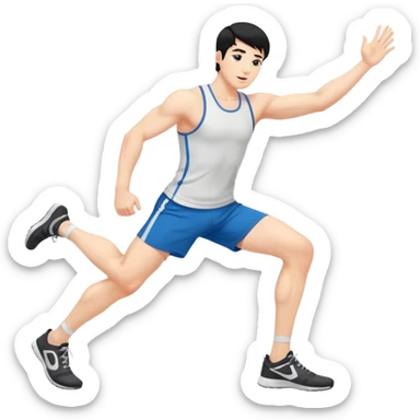 Hombre blanco pelinegro haciendo estiramientos de piernas sticker