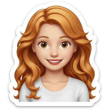 white girl with strawberry blonde long wavy hair, white top  sticker
