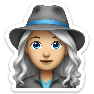 girl with blue eyes grey hair and hat sticker