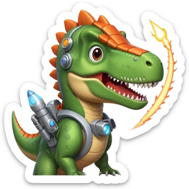 rocket-propelled dinosaur portrait, head and shoulders only, cute T-rex face, rocket pack visible behind shoulders, glowing thrusters, 3D cartoon, mobile game icon style, clean background, no text, no watermark sticker