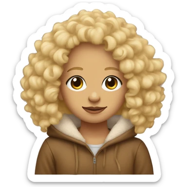 Curly blonde hair with fuzzy teddy bear hoodie  sticker