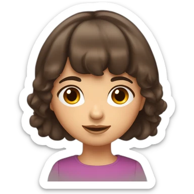 Fille brune au cheuveux longs et aux yeux bleux avec une frange sticker