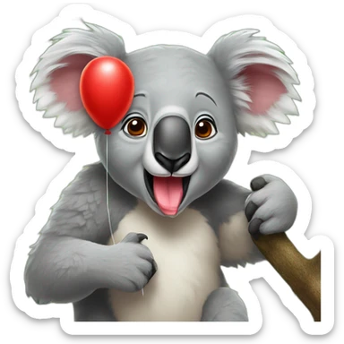 Red balloon in the mouth of a koala sticker