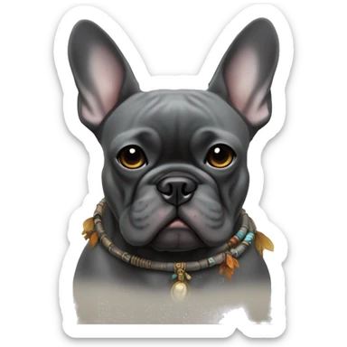 dark gray french bulldog shamanism sticker