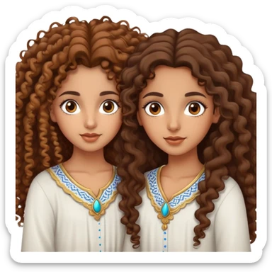 Twin marocan girls with curly long brown hair and big brown eyes  sticker