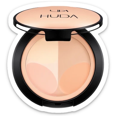Clean, aesthetic emoji of Huda Beauty loose powder, soft glam vibe, pastel tones, makeup icon style, high quality. sticker