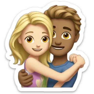 hug brown hair man and blond hair woman sticker