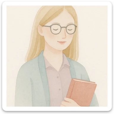 profesora de pelo liso rubio y piel clara, estilo acuarela sticker