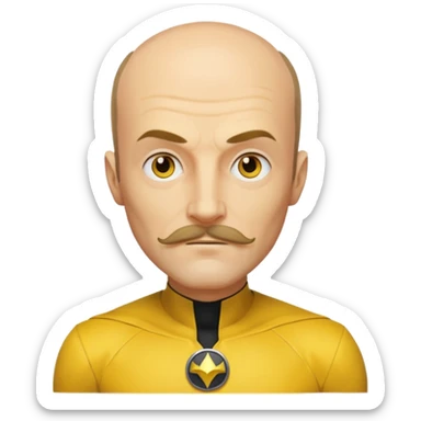 dc sinestro yellow outfit with mustache and balding head sticker