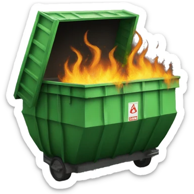 green dumpster with fire sticker