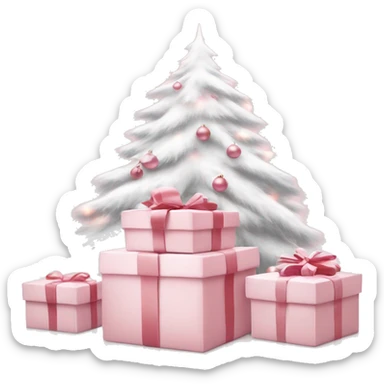 Light pink Christmas gifts under a white Christmas tree  sticker