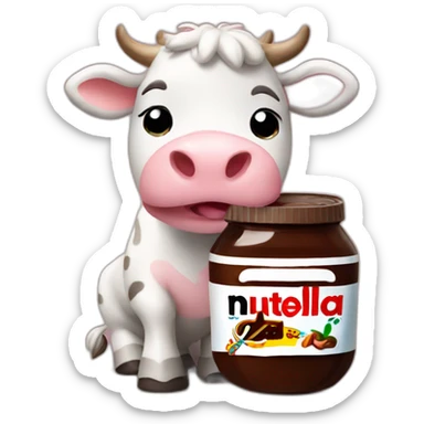 cow hugs a jar of Nutella sticker