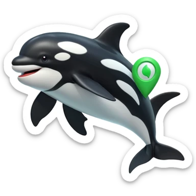 3d Cartoon orca with a green tick icon next to it sticker