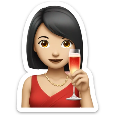 Japanese girl holding a champagne glass in red dress  sticker