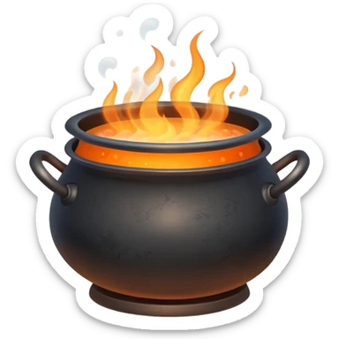 cauldron with boiling water over flames, steam rising sticker