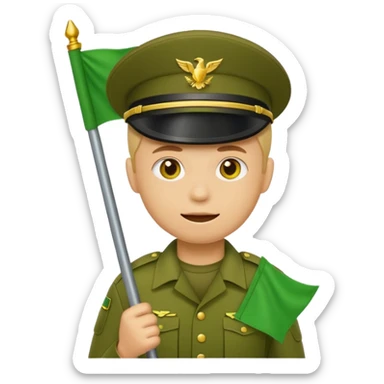 Yellow circle emoji of a soldier holding a green flag sticker