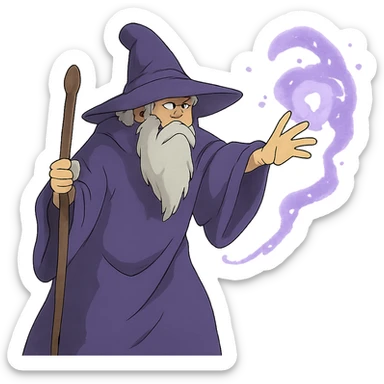 mysterious purple wizard casting a spell sticker