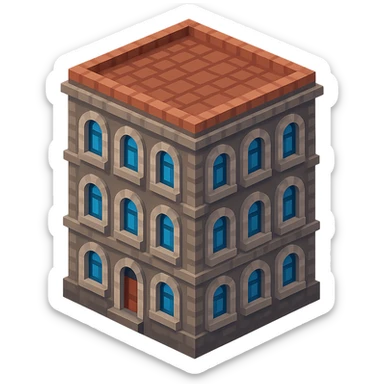 old Saint Petersburg building, gray-brown facade, arched windows, isometric view sticker